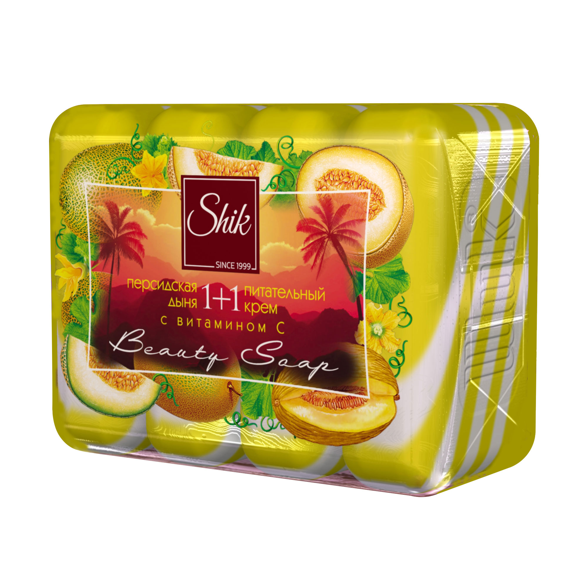 Тверде мило Shik Beauty Soap 1+1 Персидська диня та живильний крем, з вітаміном Е, 4*90 г